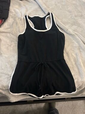 Black Racerback Romper with White Trim